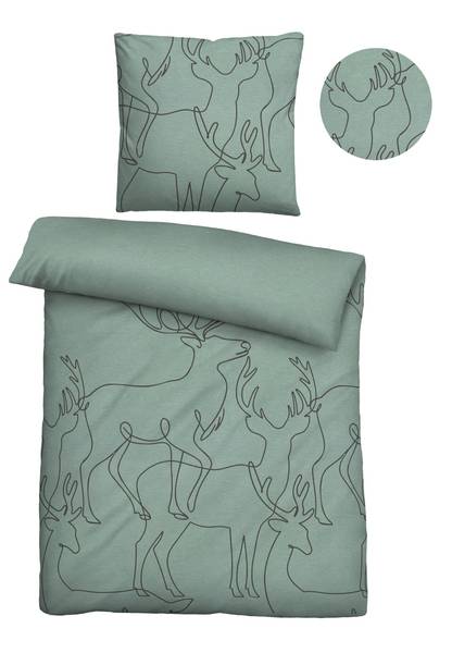 Melange-Flanell Bettwäsche Ciben Grün - 155 x 220 cm + Kissen 80 x 80 cm