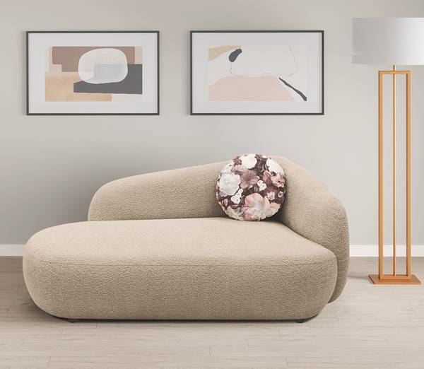 Recamiere NAZLAT Bouclé Stoff Anouk: Beige - Armlehne davorstehend rechts