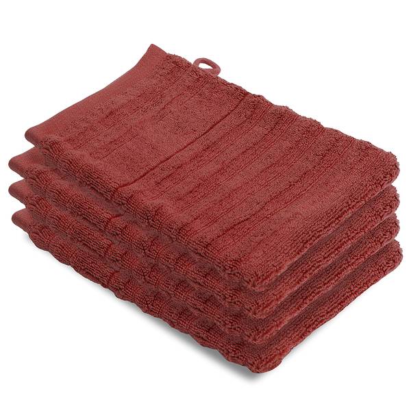 Waschhandschuh Mailand Bamboo 4er-Set Baumwolle / Viskose - 17 x 24 cm - Karminrot