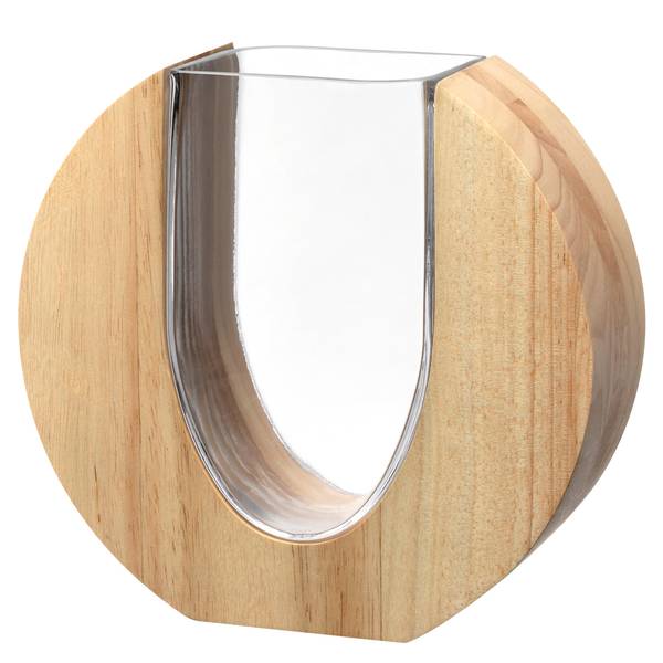 Vaso Legno arrotondato Vetro trasparente / Legno massello dell’albero della gomma - Trasparente / Marrone