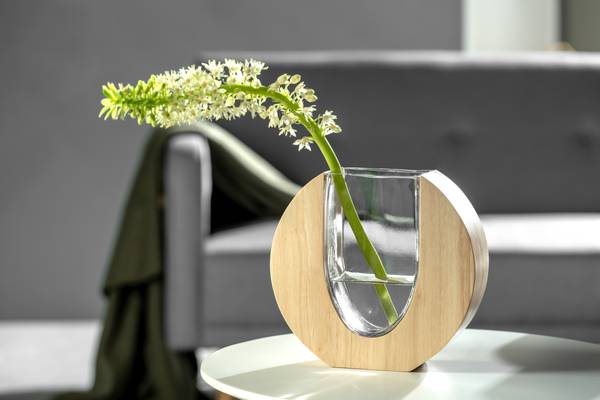 Vaso Legno arrotondato Vetro trasparente / Legno massello dell’albero della gomma - Trasparente / Marrone