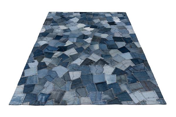 Tappeto a pelo corto My Denim Pocket Cotone riciclato - Blu - 80 x 150 cm