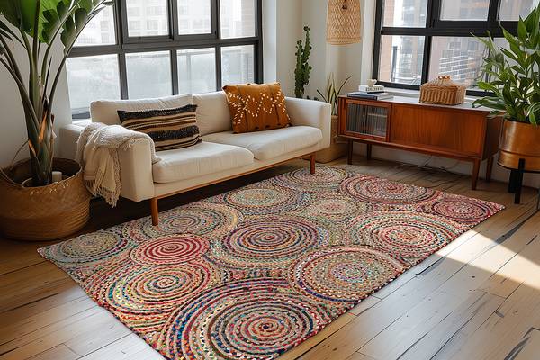 Laagpolig vloerkleed My Cancun type B gerecycled katoen/jute - meerdere kleuren - 80 x 150 cm