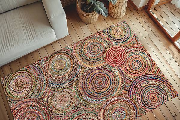 Laagpolig vloerkleed My Cancun type B gerecycled katoen/jute - meerdere kleuren - 80 x 150 cm