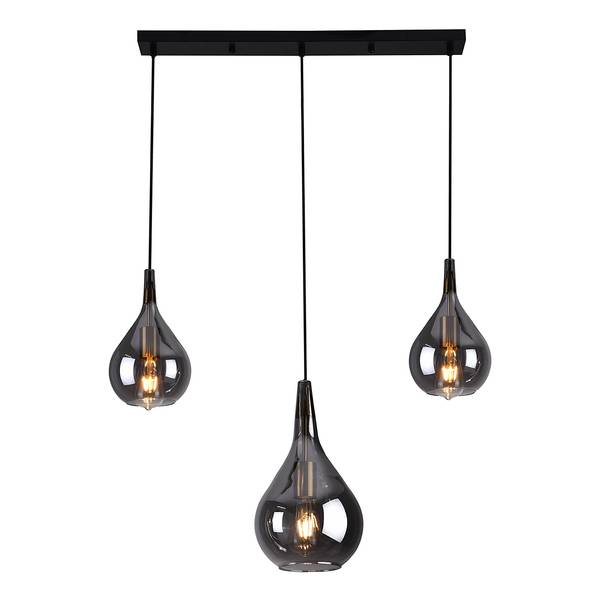 Suspension Gota type B Verre fumé / Fer - 3 ampoules