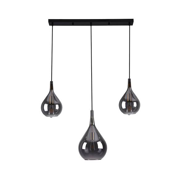 Suspension Gota type B Verre fumé / Fer - 3 ampoules