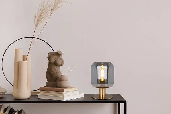 Lampada da tavolo Alessio con piede Vetro fumé / Acciaio - 1 punto luce