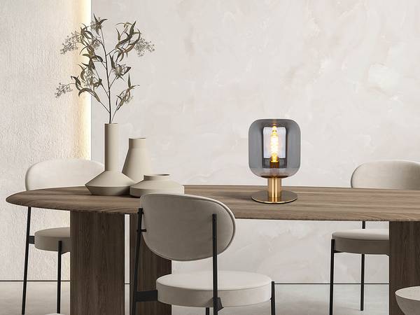 Lampada da tavolo Alessio con piede Vetro fumé / Acciaio - 1 punto luce