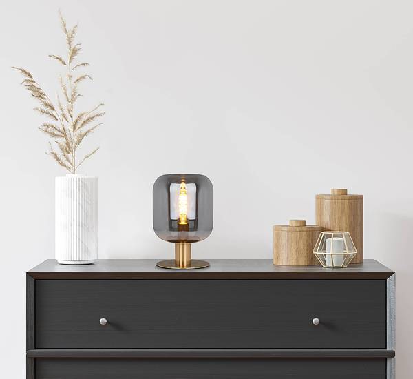 Lampada da tavolo Alessio con piede Vetro fumé / Acciaio - 1 punto luce