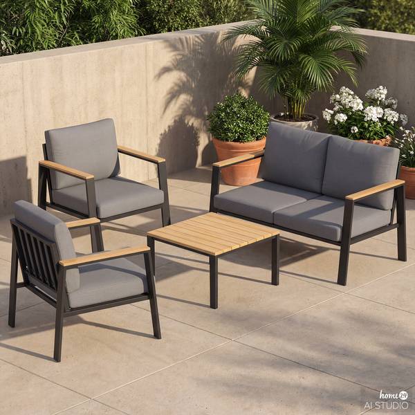 Set di 4 mobili da esterno Aviel A Legno massello di eucalipto / Poliestere - Antracite / Marrone