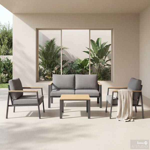 Set di 4 mobili da esterno Aviel A Legno massello di eucalipto / Poliestere - Antracite / Marrone