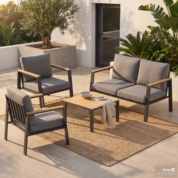 Set di 4 mobili da esterno Aviel A Legno massello di eucalipto / Poliestere - Antracite / Marrone