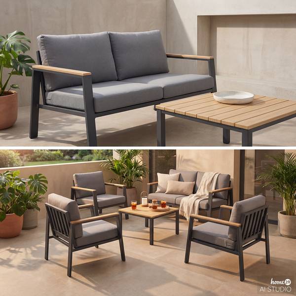 Set di 4 mobili da esterno Aviel A Legno massello di eucalipto / Poliestere - Antracite / Marrone