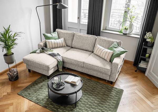 Ecksofa Kuhni mit Longchair Strukturstoff Ethea: Beige - Longchair davorstehend links