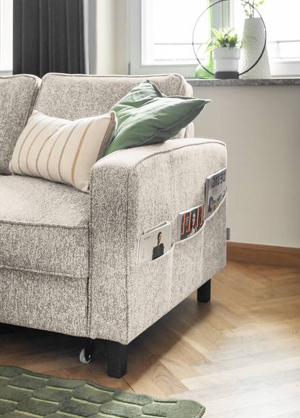 Ecksofa Kuhni mit Longchair Strukturstoff Ethea: Beige - Longchair davorstehend links