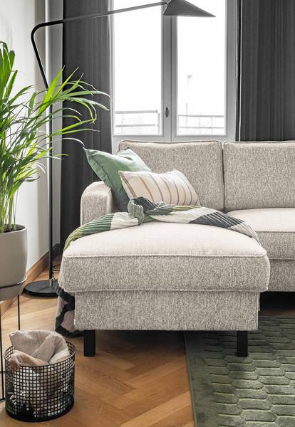 Ecksofa Kuhni mit Longchair Strukturstoff Ethea: Beige - Longchair davorstehend links