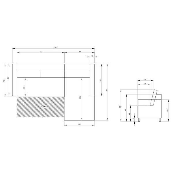 Ecksofa Kuhni mit Longchair Strukturstoff Ethea: Beige - Longchair davorstehend links