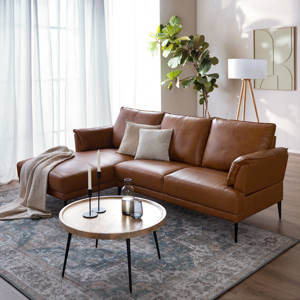 Ecksofa BELII mit Longchair Cognac - Longchair davorstehend links