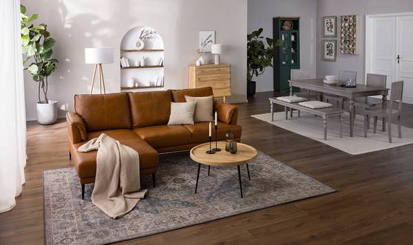 Ecksofa BELII mit Longchair Cognac - Longchair davorstehend links