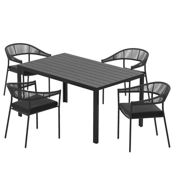 Outdoor-diningset Arjan 5-delig combi B staal/polyrotan - zwart