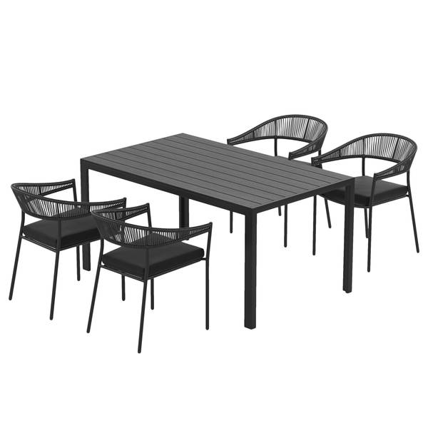 Outdoor-diningset Arjan 5-delig combi B staal/polyrotan - zwart