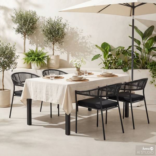 Outdoor-diningset Arjan 5-delig combi B staal/polyrotan - zwart