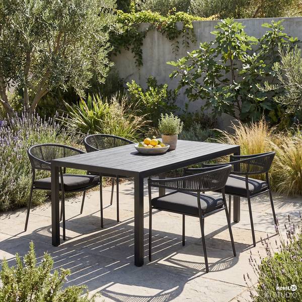Outdoor-diningset Arjan 5-delig combi B staal/polyrotan - zwart