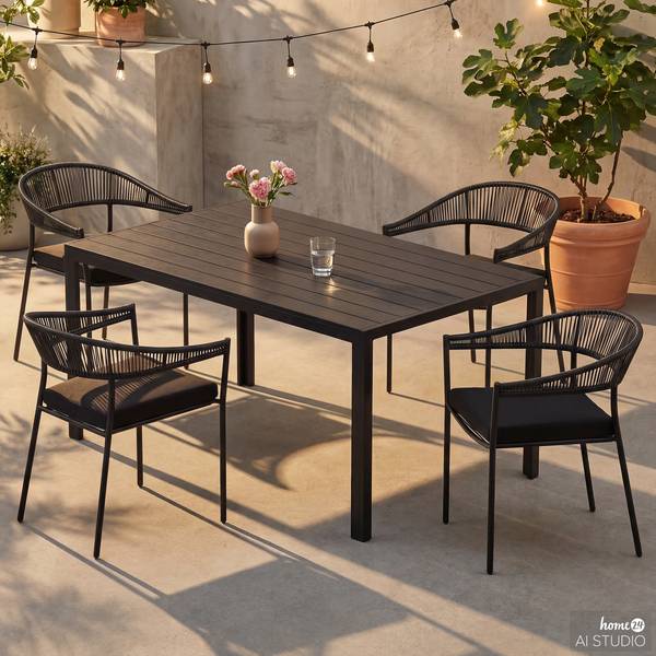Outdoor-diningset Arjan 5-delig combi B staal/polyrotan - zwart