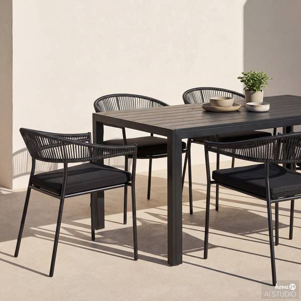Outdoor-diningset Arjan 5-delig combi B staal/polyrotan - zwart