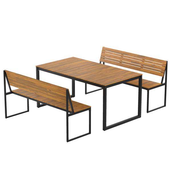 Ensemble de jardin Telawi - 3 éléments Acacia massif / Acier - Marron / noir