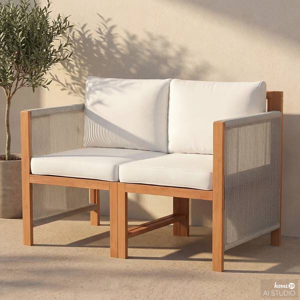 Diningsofa Bayton 2-teilig Akazie massiv / Polyester - Braun / Beige
