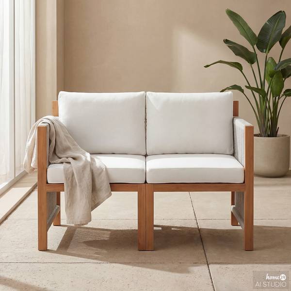 Diningsofa Bayton 2-teilig Akazie massiv / Polyester - Braun / Beige