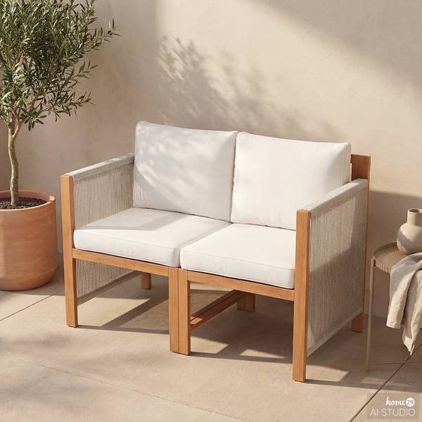 Diningsofa Bayton 2-teilig Akazie massiv / Polyester - Braun / Beige