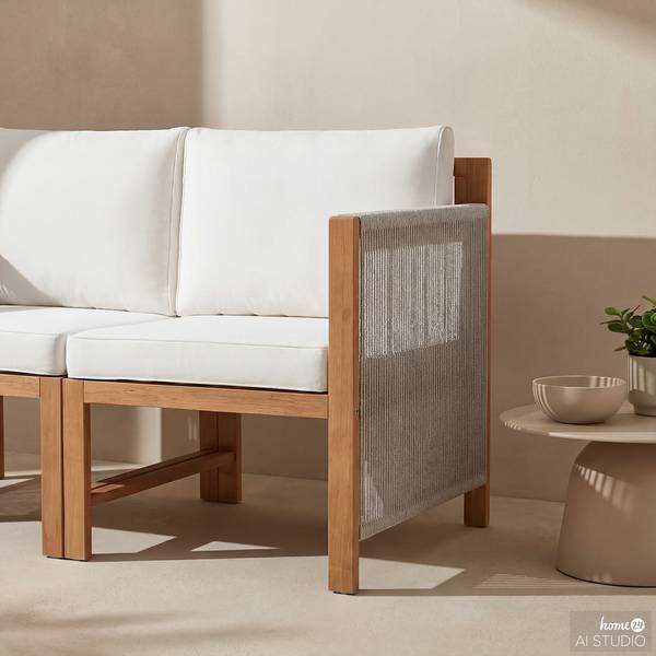 Diningsofa Bayton 2-teilig Akazie massiv / Polyester - Braun / Beige