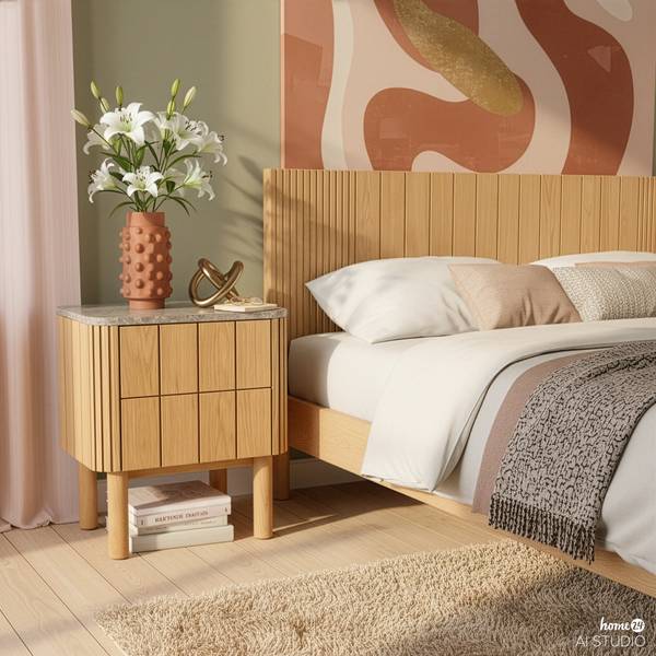 Nachtkastje met fineer Rimma terazzo/eikenhout