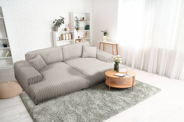 Bigsofa Trouville Plüsch-Cordstoff Vitani: Grau
