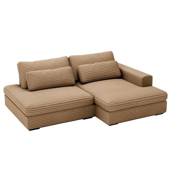 Ecksofa LORNE mit Schlaffunktion Plüsch-Cordstoff Tila: Hellbraun - Longchair davorstehend rechts