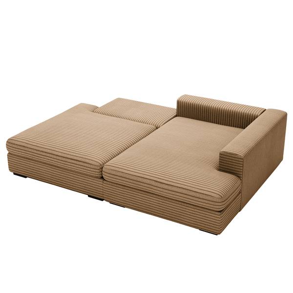Ecksofa LORNE mit Schlaffunktion Plüsch-Cordstoff Tila: Hellbraun - Longchair davorstehend rechts