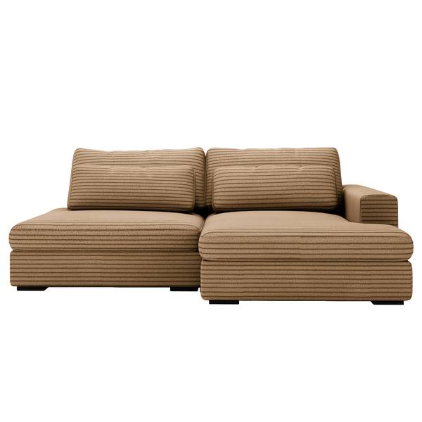 Ecksofa LORNE mit Schlaffunktion Plüsch-Cordstoff Tila: Hellbraun - Longchair davorstehend rechts