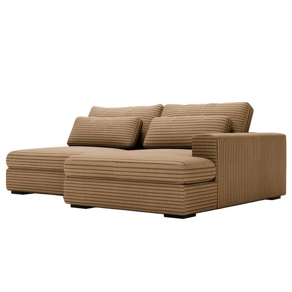 Ecksofa LORNE mit Schlaffunktion Plüsch-Cordstoff Tila: Hellbraun - Longchair davorstehend rechts