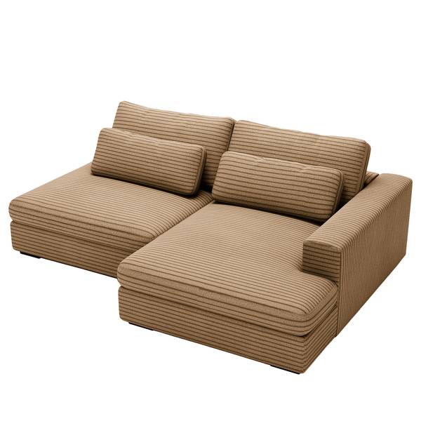 Ecksofa LORNE mit Schlaffunktion Plüsch-Cordstoff Tila: Hellbraun - Longchair davorstehend rechts