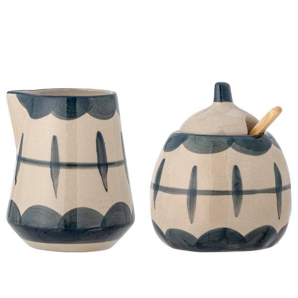 Milchkanne & Zuckerdose Allium 3-tlg. Steingut - Blau / Beige