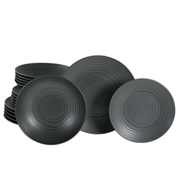 Tellerset Lava Stone 18-teilig Schwarz - Porzellan