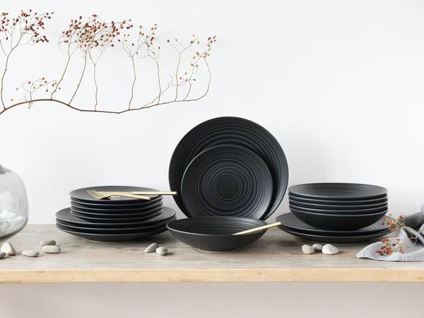 Tellerset Lava Stone 18-teilig Schwarz - Porzellan