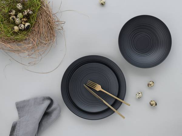 Tellerset Lava Stone 18-teilig Schwarz - Porzellan