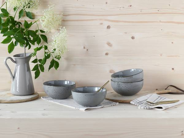 Kom Nature Stone 4-delig type A grijs - porselein - Hoogte: 9 cm