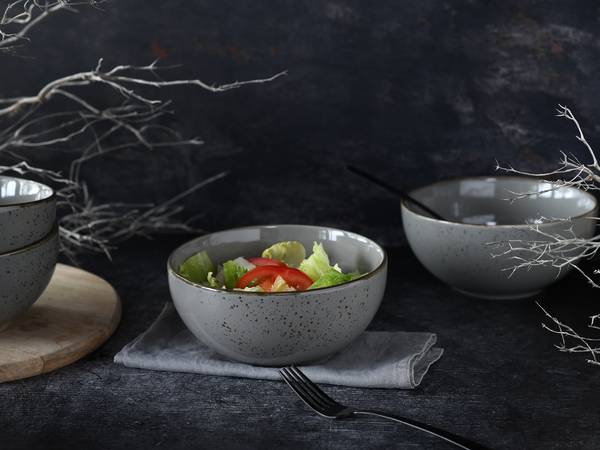 Kom Nature Stone 4-delig type A grijs - porselein - Hoogte: 9 cm