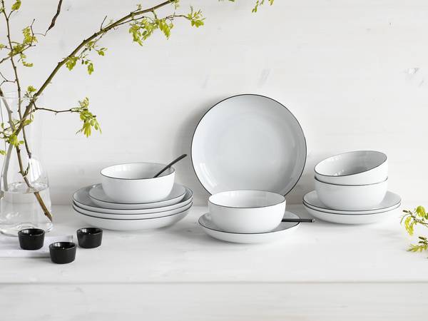 Bordenset Allround Black Line 12-delig wit - porselein