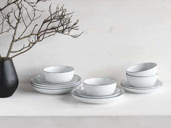 Bordenset Allround Black Line 12-delig wit - porselein