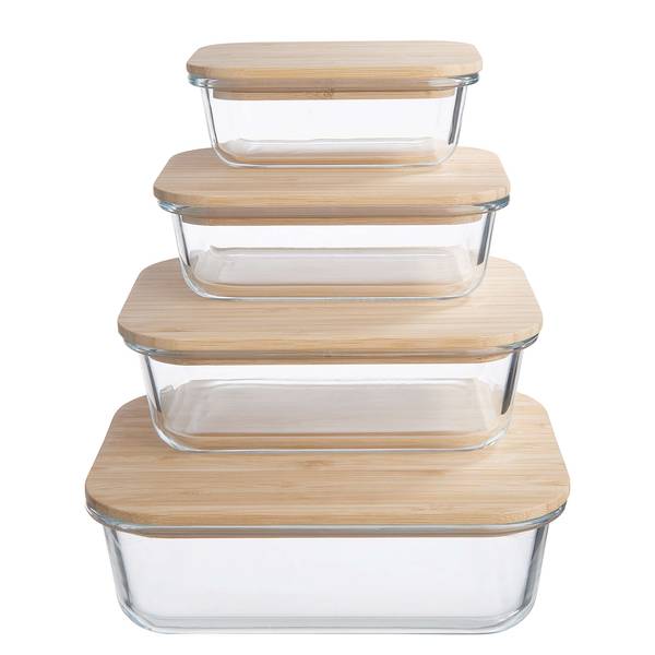 Lunchbox NATURALS 4er-Set Borosilikatglas / Bambus  - Fassungsvermögen: 1 L